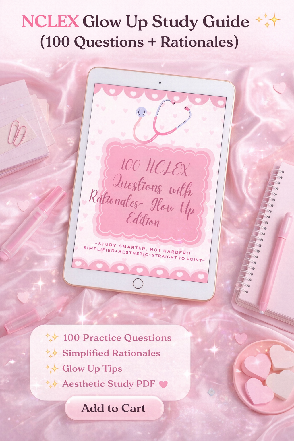 NCLEX Glow Up Study Guide ✨ (100 Questions + Rationales)